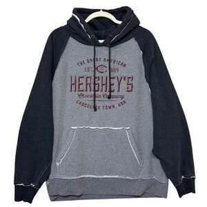 Hershey's Hoodie Large Two Tone Gray Distressed Chocolate Town USA Warm Cozy EUC